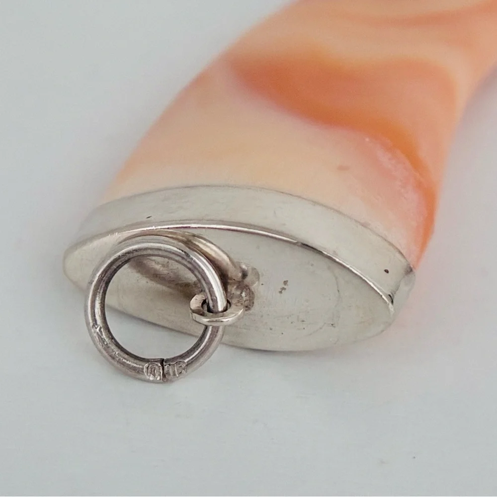 Vintage Silver & Coral Horn Pendant, no chain